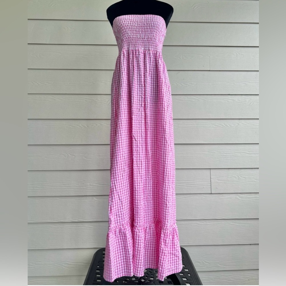 Raviya Pink and White Gingham Dress Pull on Dress/swim suit cover